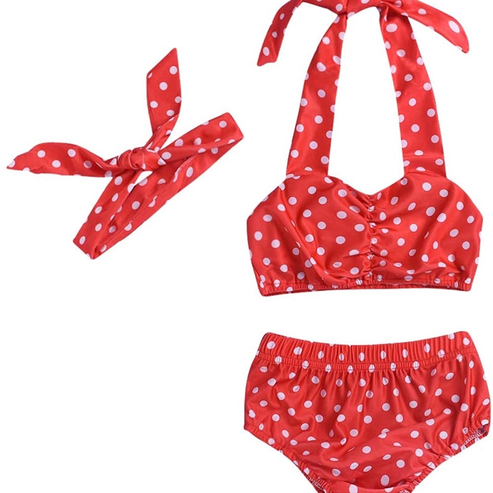 Toddler Girl 2T Polka Dot Bikini Set with Headband Swimsuit Halter Swimwear